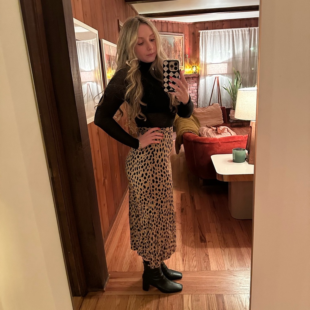 Reformation Leopard Midi Skirt Night Out